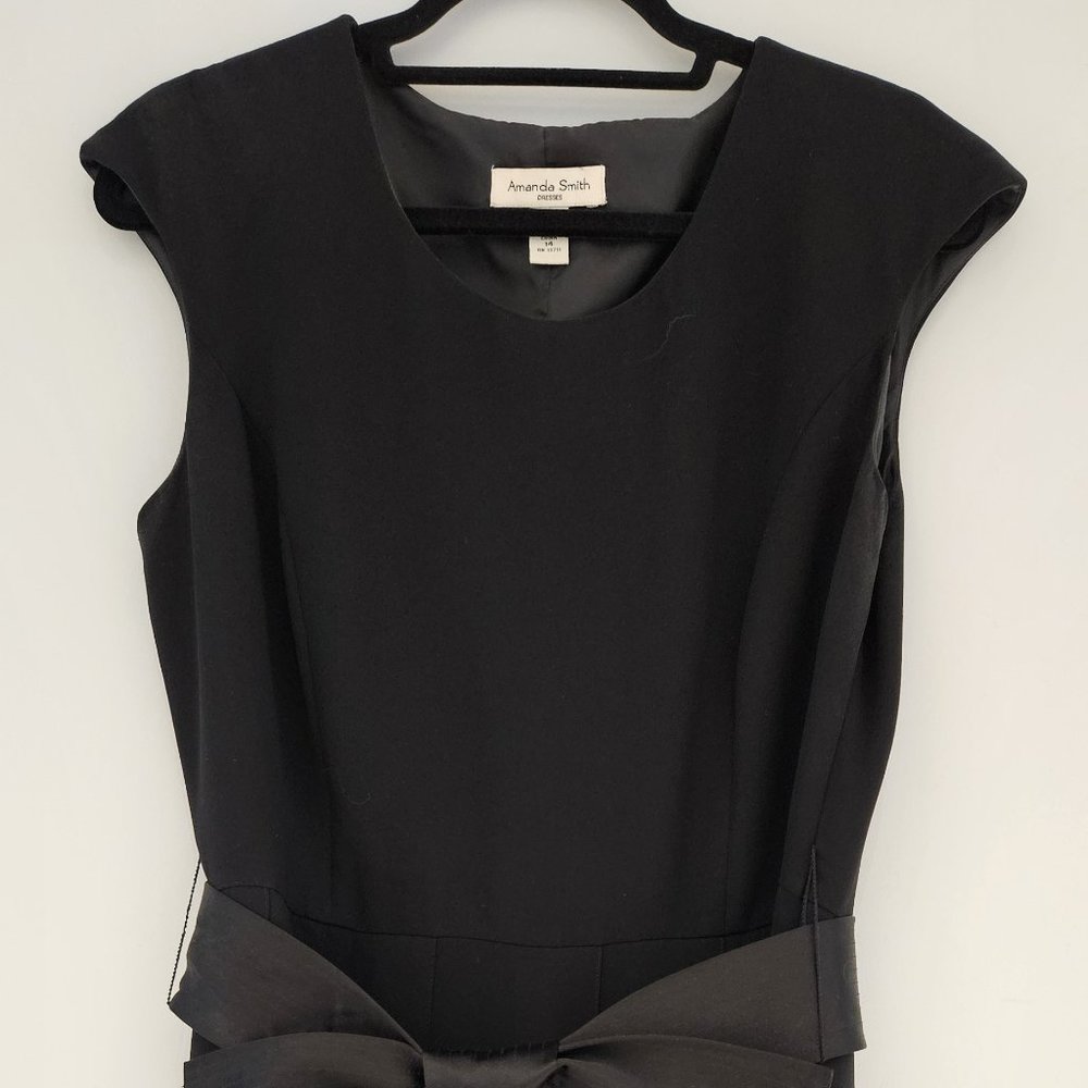 Amanda Smith Black A-line Dress with Satin belt Sash Size 14